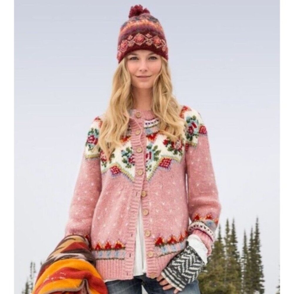 Sundance sweater Women’s medium M pink cottage wool fairaisle winter bohemian.
